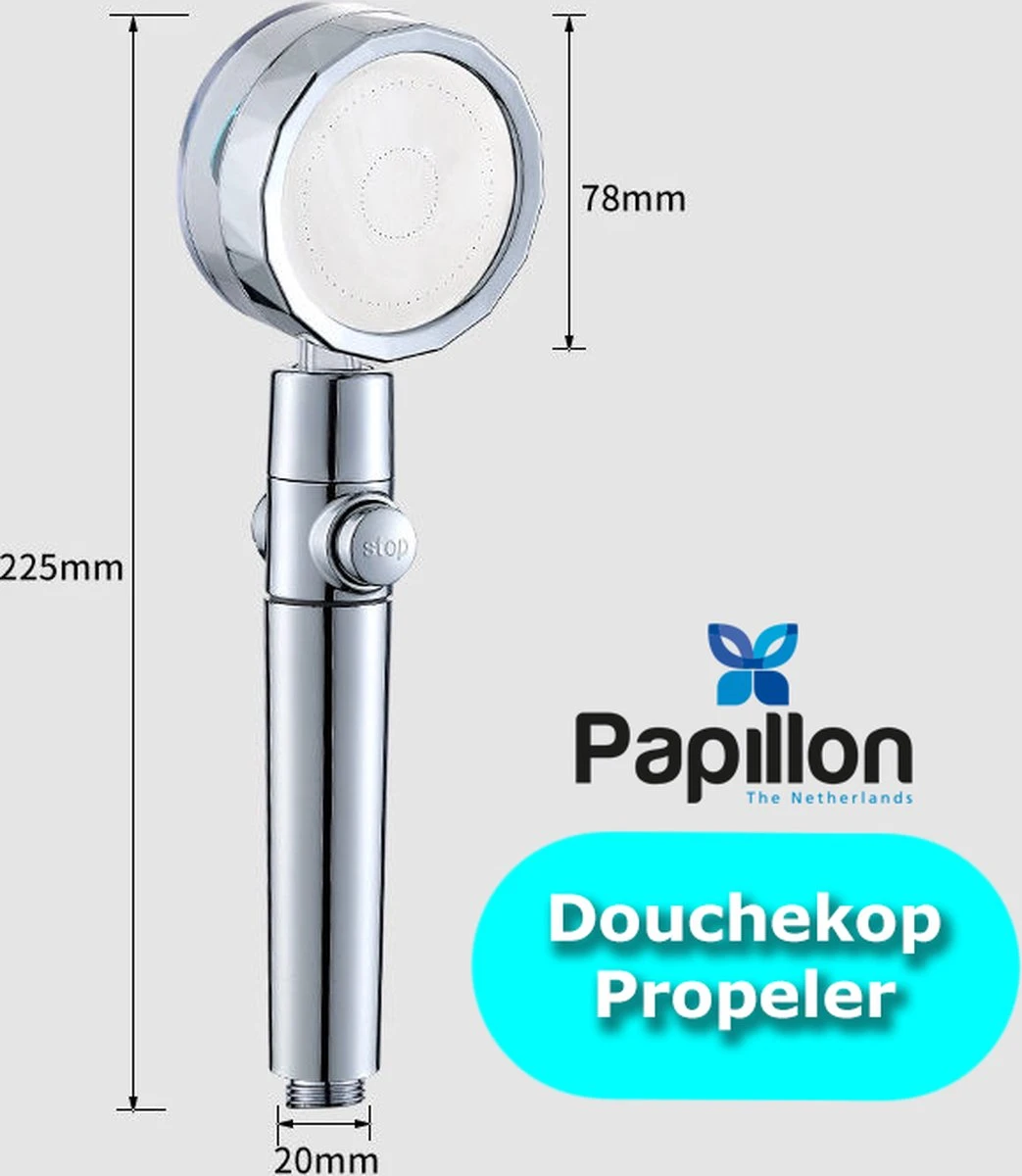 Papillon Douchekop - Turbo Hoge Druk - Met Waterfilter - Blauw - Afbeelding 3