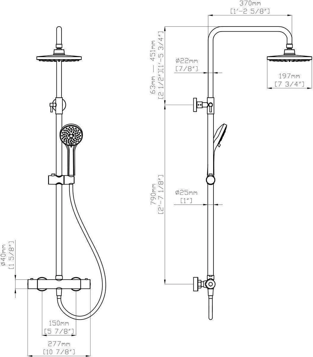 SAAR Opbouw Douche Set - Rond - Thermostaatkraan - Glijstang - Regendouche - Handdouche - Mat Zwart - Afbeelding 2