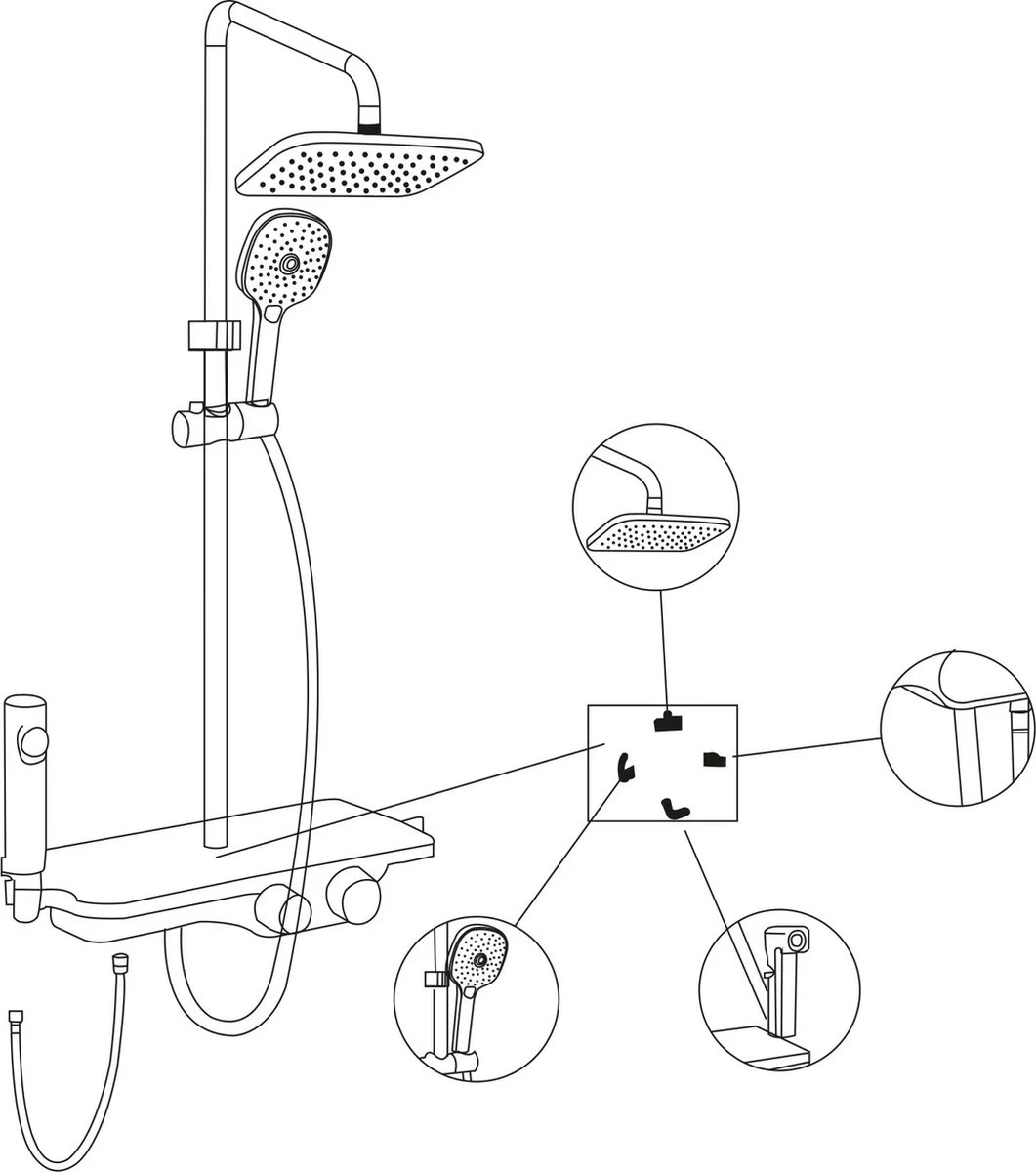 Regendoucheset - 30 Cm - Zwart - Thermostaatkraan, Handdouche & Sproeier - Afbeelding 5