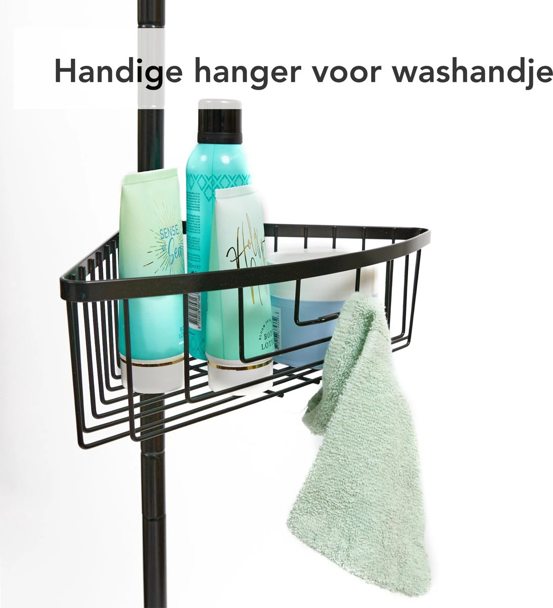 Ogoods Telescopisch Doucherek Inclusief 4 Manden - Zwart - Badkamerrek - Zonder Boren - In Hoogte Verstelbaar - Opbergsysteem - Afbeelding 4