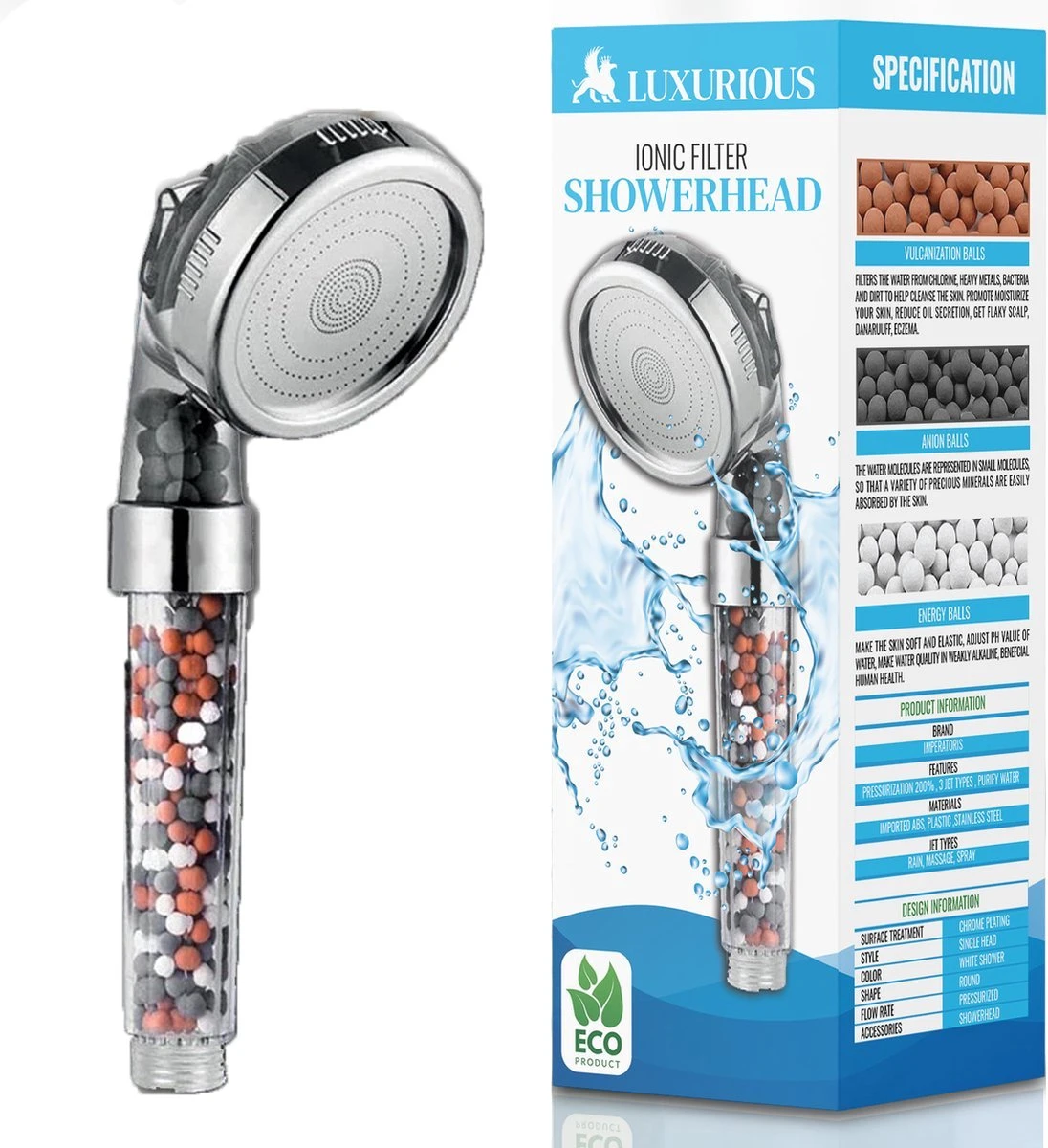 Imperatoris | Ionische Douchekop - Waterbesparend – Met Hoge Druk En Filter – Regendouche