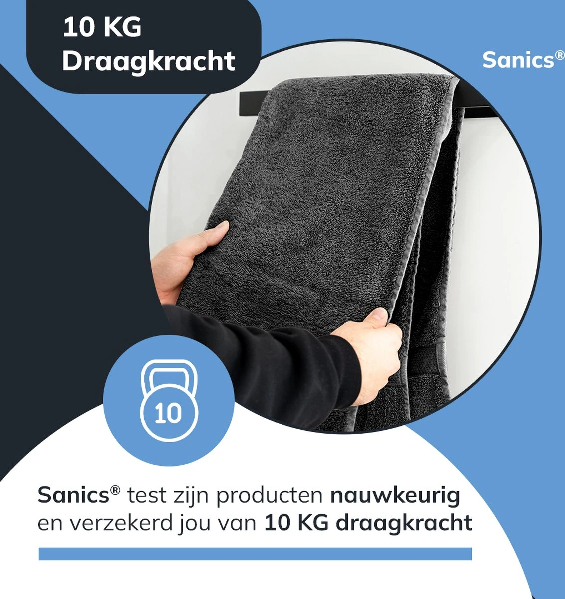 Sanics Handdoekrek Zwart 40 CM – Badkamer Of Keuken – Handdoekstang Zelfklevend – Handdoekhouder - Afbeelding 2