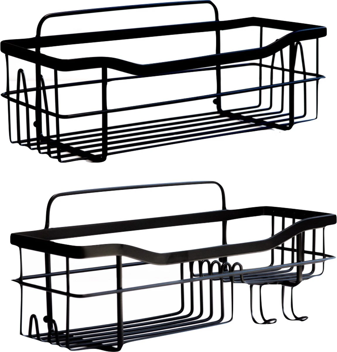 STRICX Doucherek 2 Laags Zwart - Zelfklevend Doucherek Inclusief 3 Ophanghaakjes - Doucherek Voor Badkamer / Keuken - Doucherek Met Plakstrip - Keukenrek Met Plakstrip - Badrek Douche - Kruidenrek Specerijen - Badkamerrek Douchemandje - Afbeelding 4