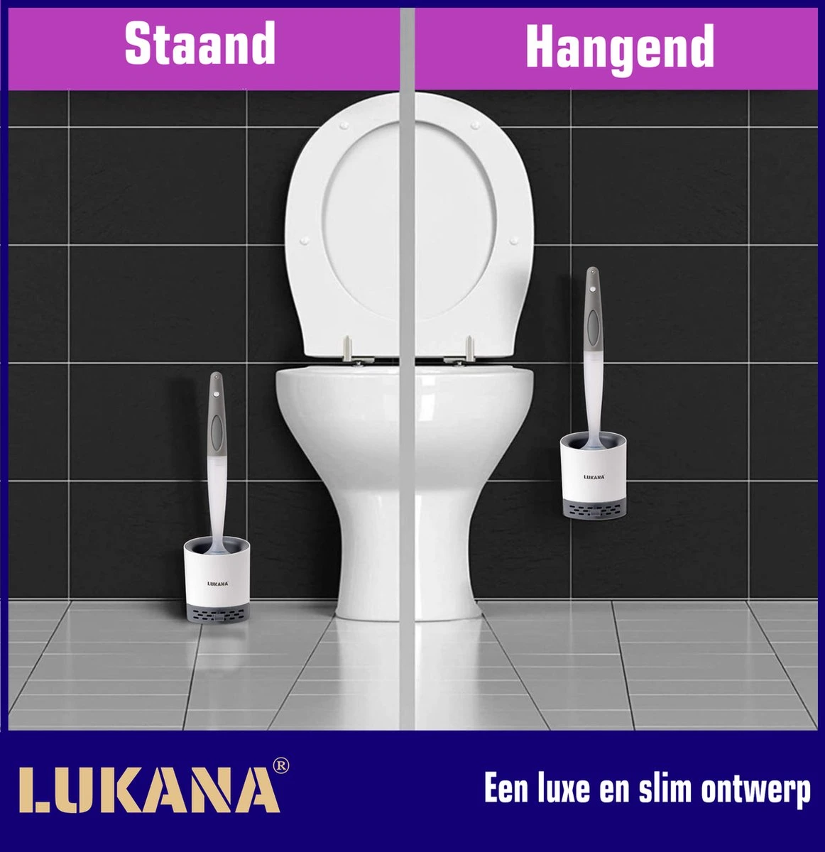 Lukana Siliconen WC Borstel Met Zeepdispenser - Hervulbaar - Vrijstaand Of Hangend - Sneldrogend, Hygiënisch & Antibacteriële Werking - Zonder Boren - Toilet Brush - Toiletborstel Houder - Lekbak - Afbeelding 4