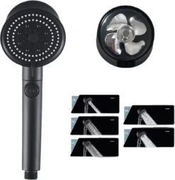 Merkloos Waterbesparende Douchekop - Handdouche - Regendouche - Met ECO STOP Knop - 5 Standen - ABS - Zwart