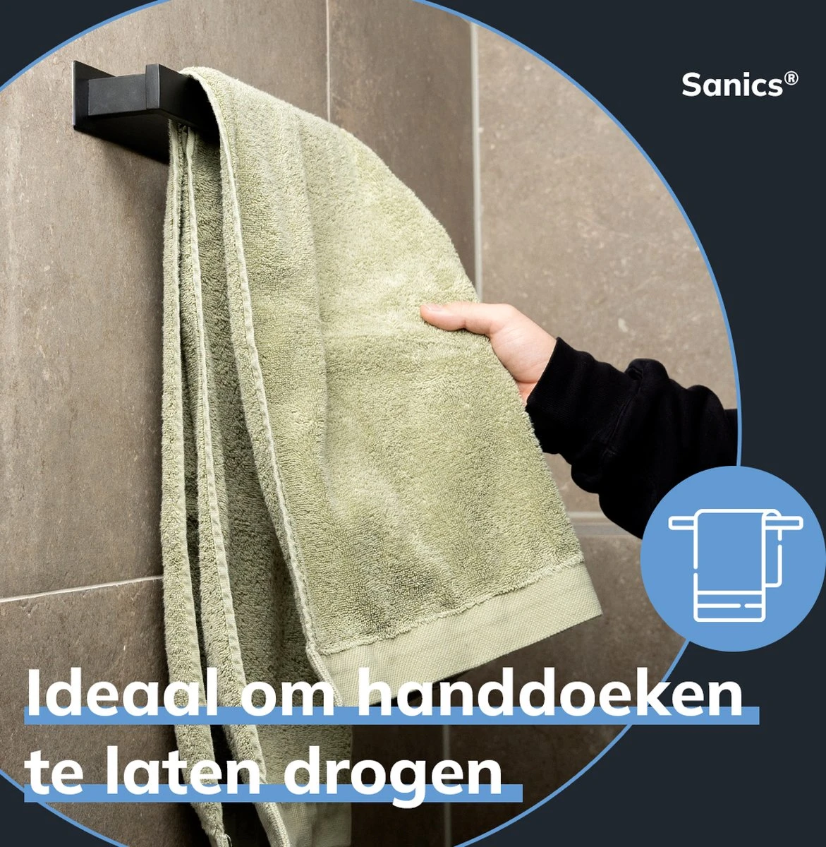 Sanics Handdoekrek Zwart 40 CM – Badkamer Of Keuken – Handdoekstang Zelfklevend – Handdoekhouder - Afbeelding 5