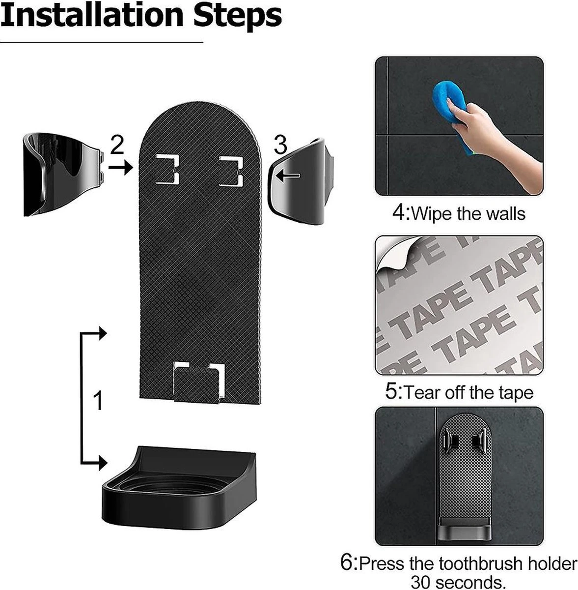 Tandenborstelhouder - Houder Elektrische Tandenborstel - Kleur Zwart - Zonder Boren - Geschikt Voor Oral B Toothbrush - Zelfklevend Hangende Houder - Afbeelding 5