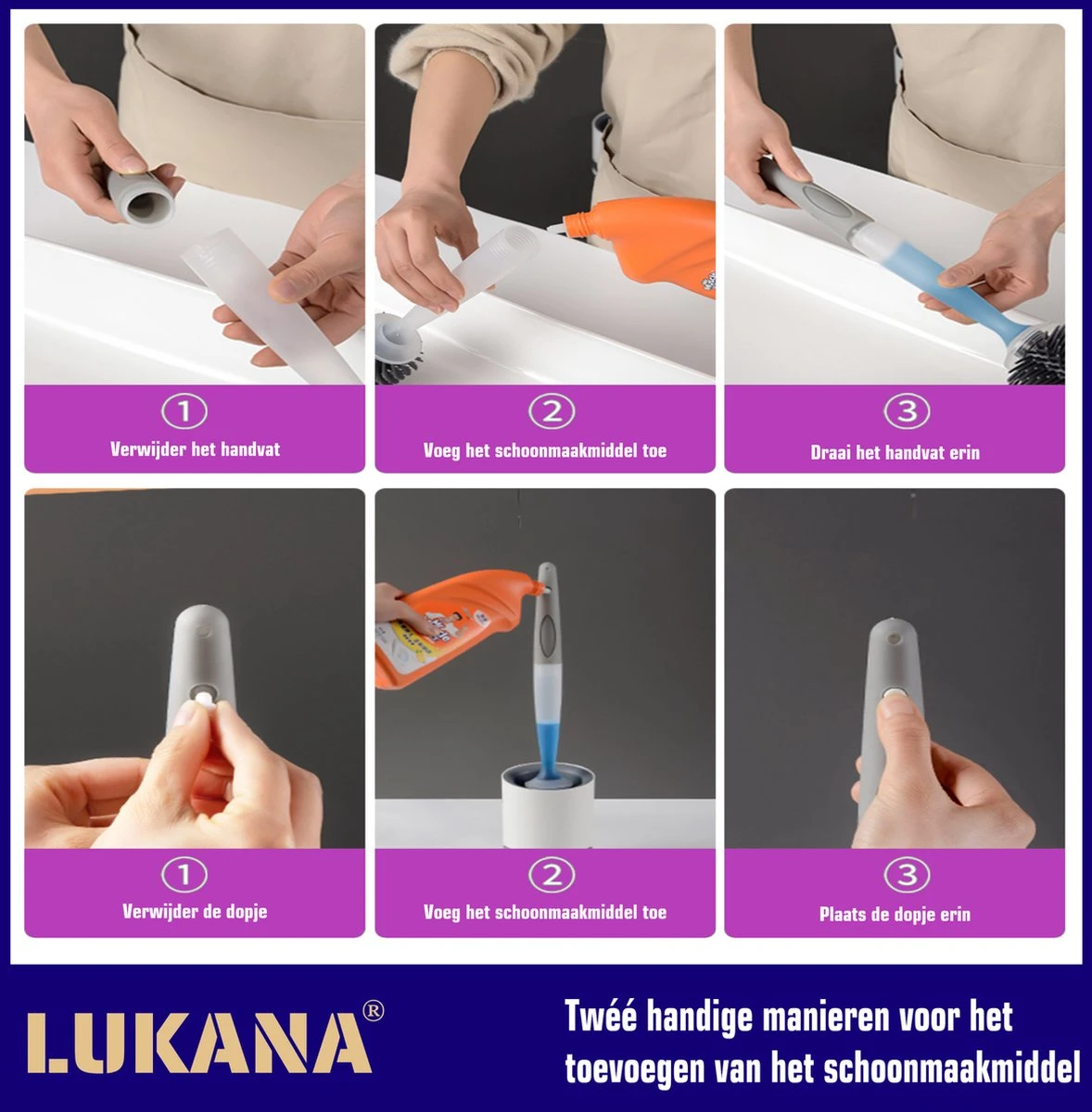 Lukana Siliconen WC Borstel Met Zeepdispenser - Hervulbaar - Vrijstaand Of Hangend - Sneldrogend, Hygiënisch & Antibacteriële Werking - Zonder Boren - Toilet Brush - Toiletborstel Houder - Lekbak - Afbeelding 3