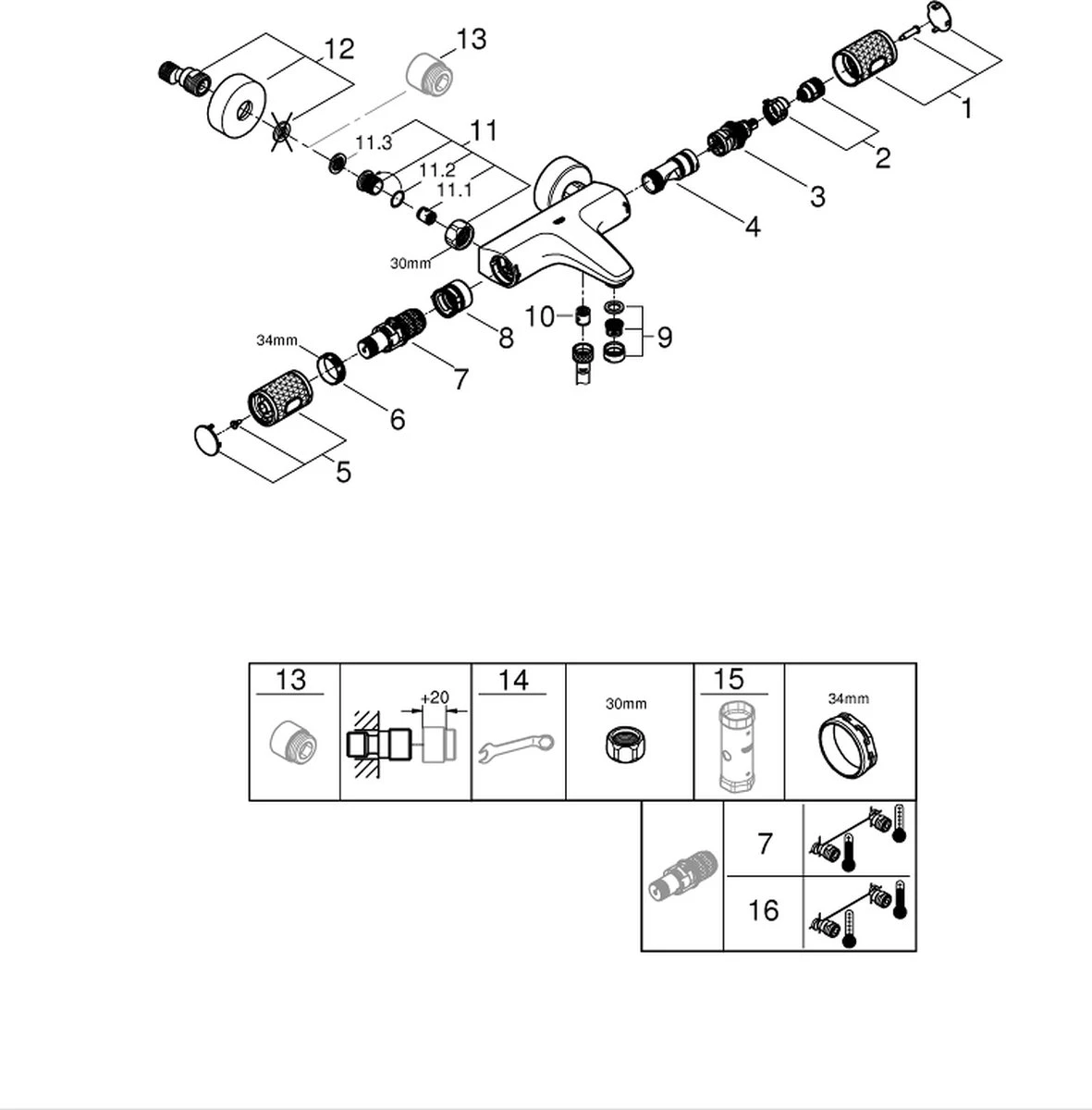 GROHE QuickFix Precision Feel Themostatische Badkraan - EcoJoy® - CoolTouch - 15 Cm - Met Koppelingen - Chroom - 34788000 - Afbeelding 12