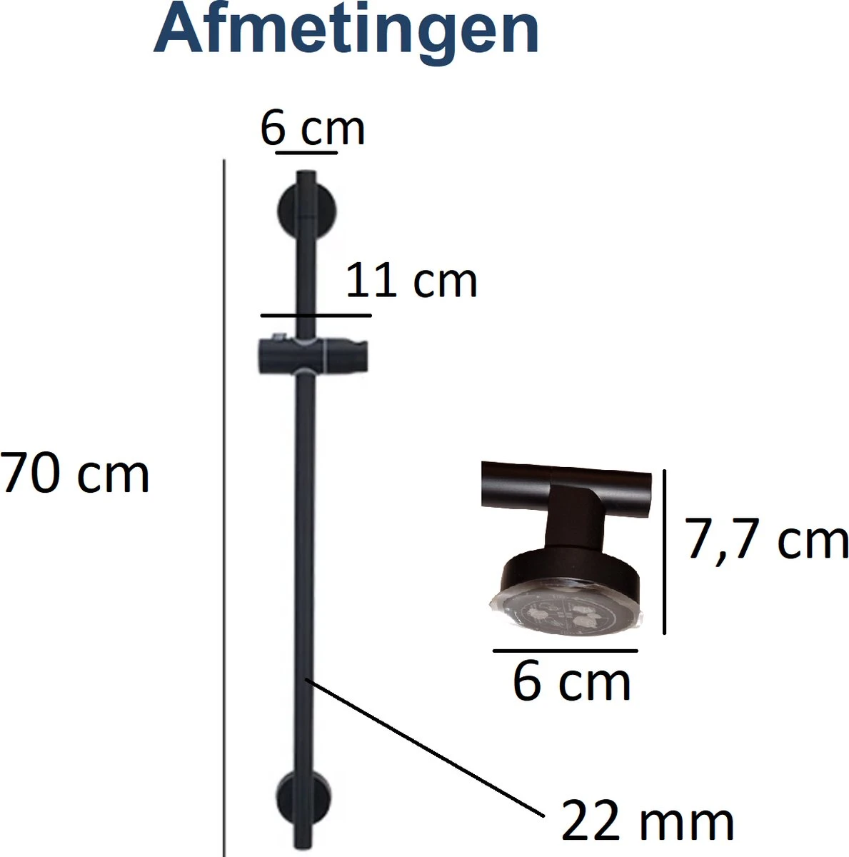Moodcare® Glijstang - Douche Glijstang - 70 Cm - Mat Zwart - Zonder Boren - Afbeelding 6