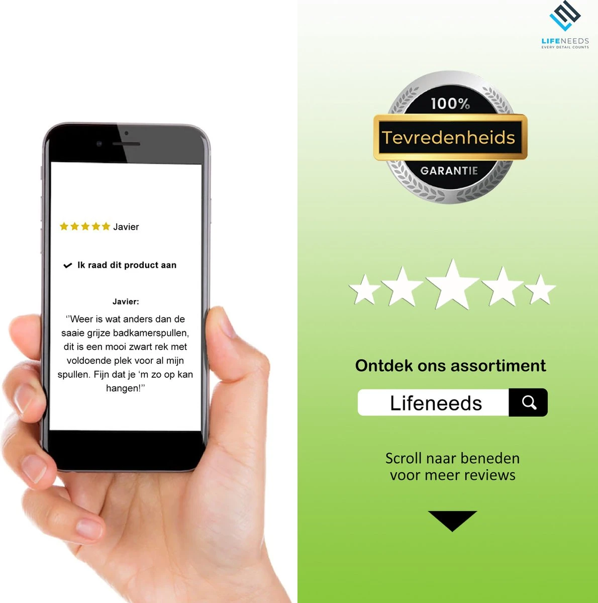 Doucherek Zonder Boren Inclusief Douchewisser - Aan Douchewand - Zwart - Ophangbaar - Zuignap - 2 Laags - Wiper - Shower Rack - Valentijnsdag Cadeau - Afbeelding 2