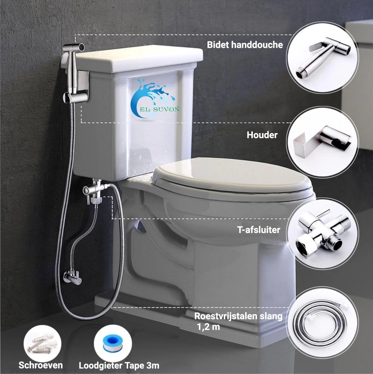 El Suvon® Bidet Handdouche - Shattaf - Bidet Sproeier - Bidetkraan - Afbeelding 7