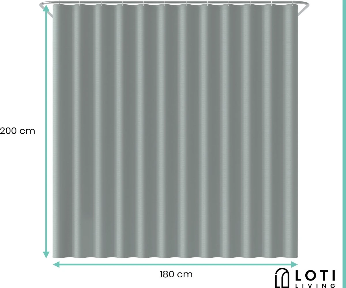 Loti Living Douchegordijn Anti Schimmel – Grijs - Inclusief Ringen – Waterdicht - Polyester - Douchegordijn 180x200 Cm - Afbeelding 4