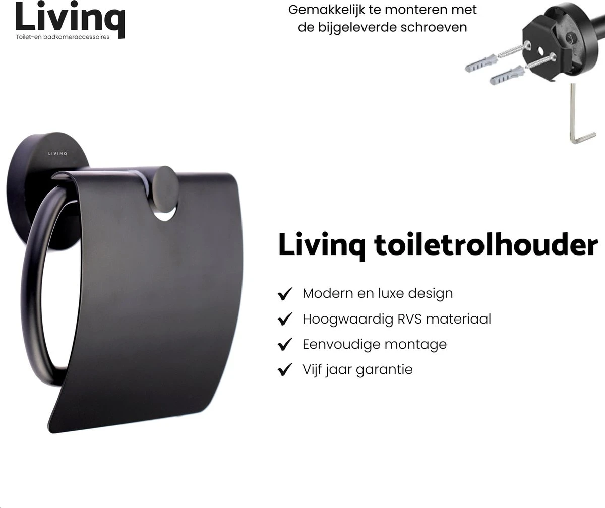 Toiletaccessoireset Zwart 3-delig - Luxe Toilet Set - Toiletborstel Met Houder - Toiletrolhouder Met Klep - Handdoekhaak - Afbeelding 4