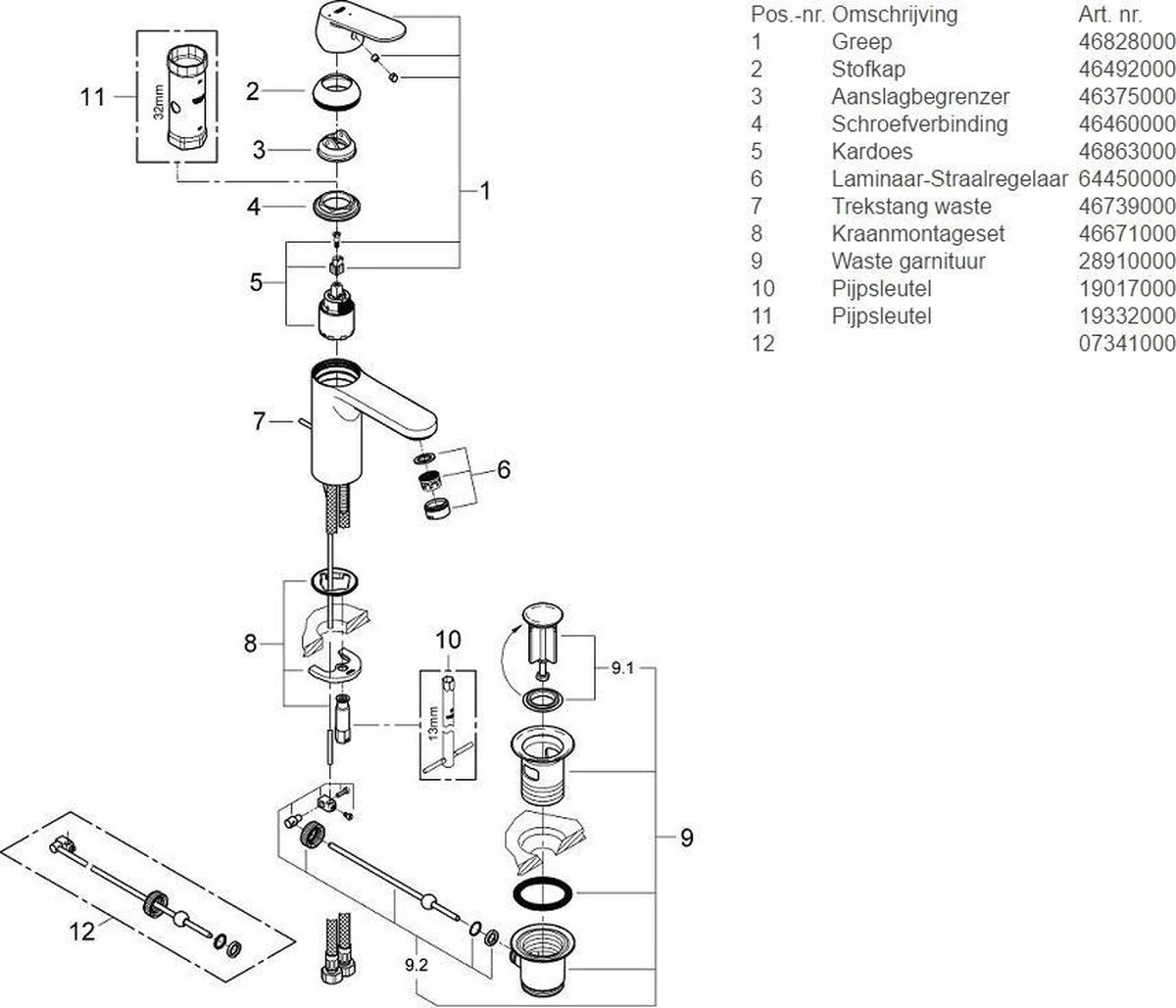 GROHE Eurosmart Cosmopolitan Wastafelkraan - Met EcoJoy - Trekwaste - Chroom - 2339600E - Afbeelding 11