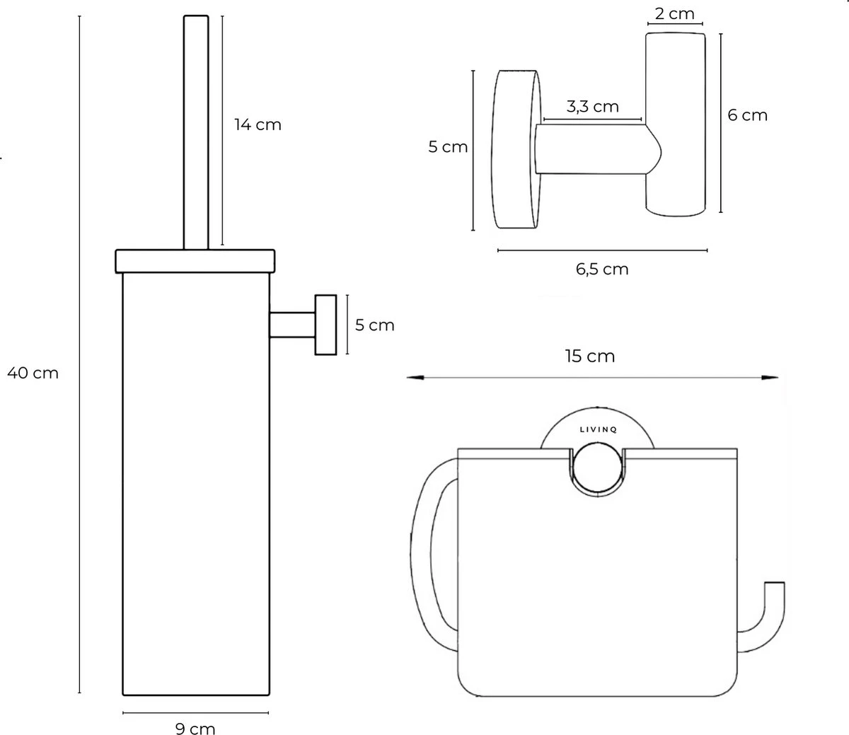 Toiletaccessoireset Zwart 3-delig - Luxe Toilet Set - Toiletborstel Met Houder - Toiletrolhouder Met Klep - Handdoekhaak - Afbeelding 6