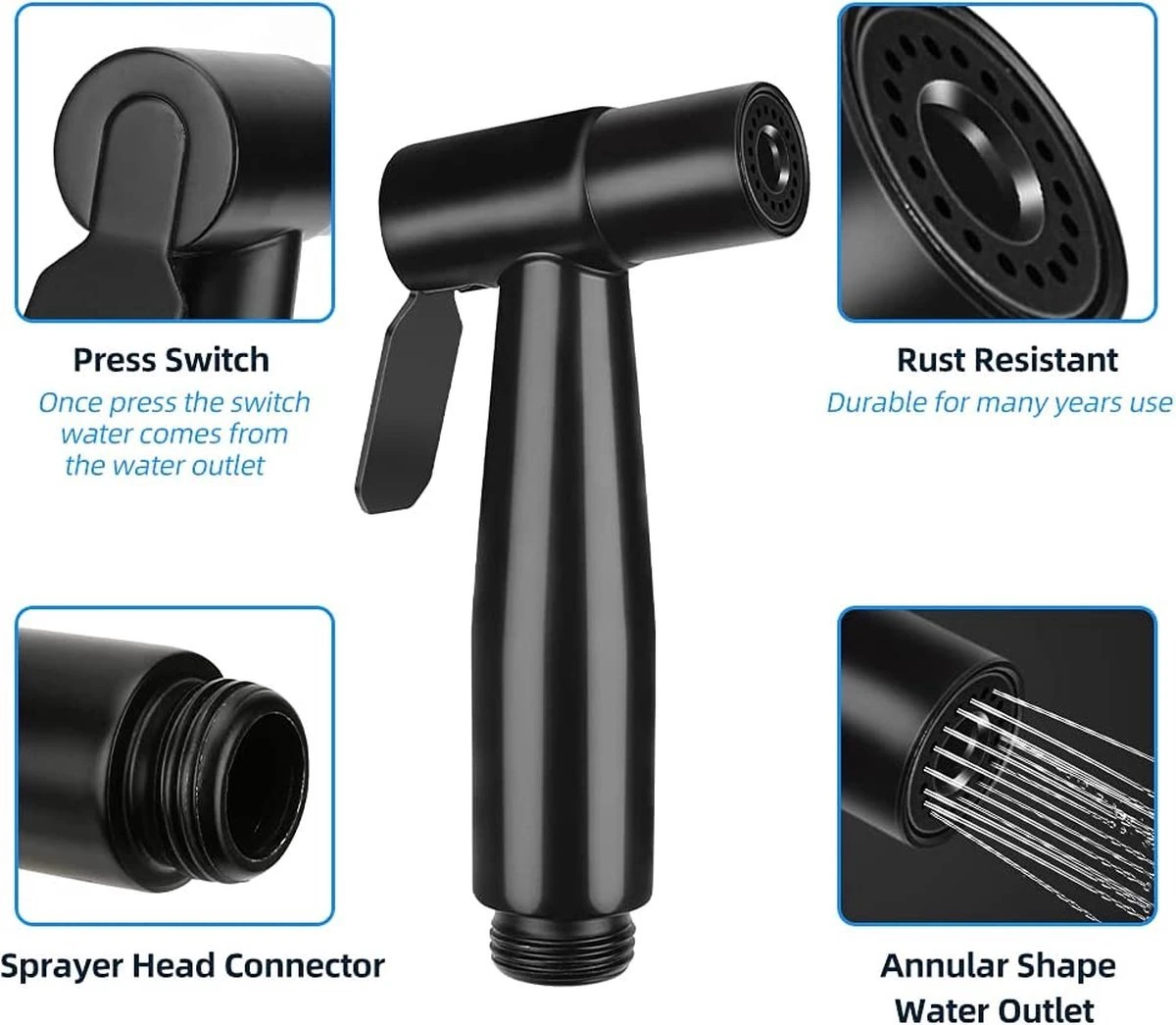 Merkloos Bidet Handdouche - Shattaf - Bidet Sproeier - Bidetkraan - Handheld Bidet Spray Met 120 Cm Doucheslang / Houder- Zwart - Afbeelding 8