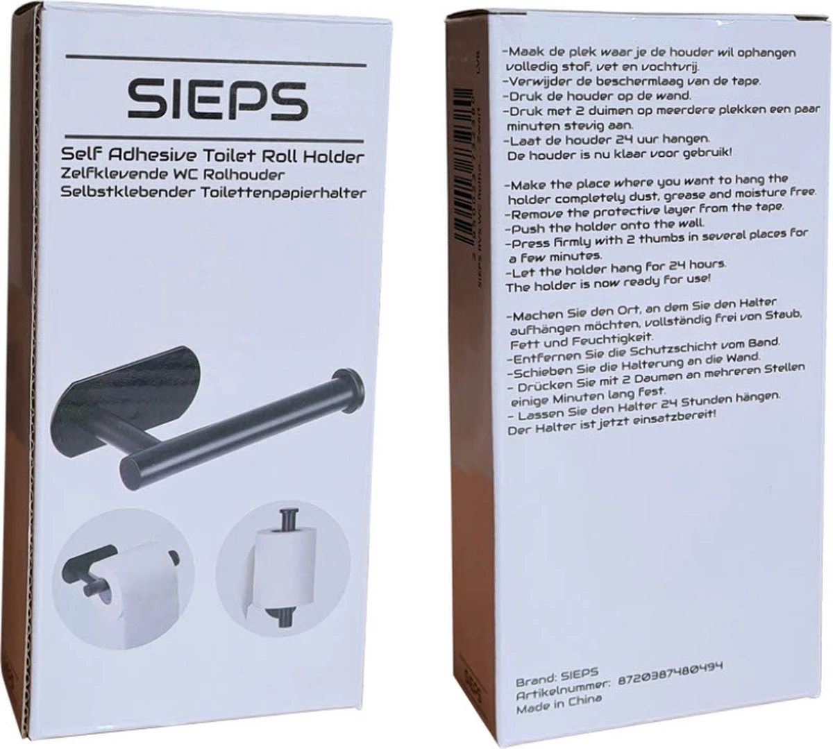 SIEPS RVS WC Rolhouder - Toiletrolhouder - Zelfklevend Zonder Boren - Zwart - Afbeelding 4
