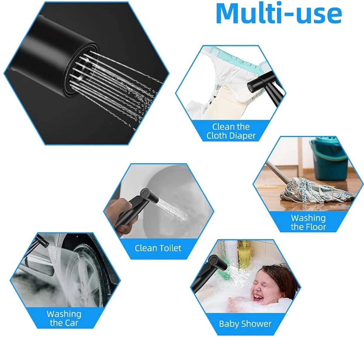 Merkloos Bidet Handdouche - Shattaf - Bidet Sproeier - Bidetkraan - Handheld Bidet Spray Met 120 Cm Doucheslang / Houder- Zwart - Afbeelding 4