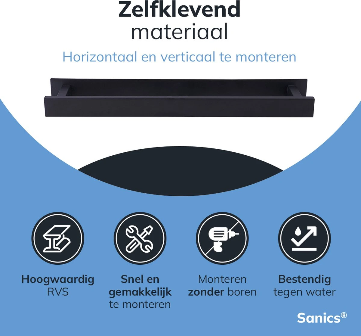 Sanics Handdoekrek Zwart 40 CM – Badkamer Of Keuken – Handdoekstang Zelfklevend – Handdoekhouder - Afbeelding 7