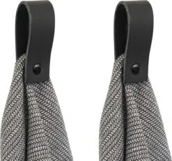 SETPRIJS - 2x Leren Magneet-lus - ZWART - Handles And More® (handdoekhaak - Handdoekhaakje - Handdoeklus - Handdoekhanger - Magnetische Handdoekhouder)