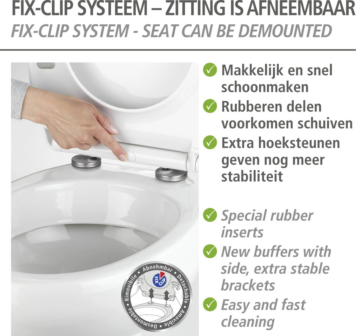 WENKO WC Bril Gubbio - Antibacterieel Wit Duroplast - Easy-Close Sluiting - Fix-Clip Bevestiging In RVS - Belastbaar Tot 350 Kg - Toiletbril - Toiletzitting - Afbeelding 11