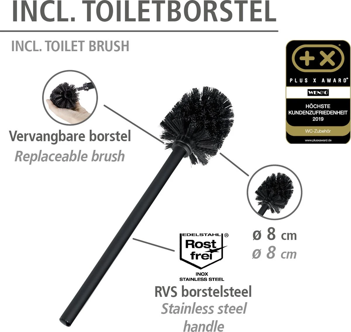 WENKO Toiletbutler Rivalta RVS Mat - Toiletborstel Met Houder, Toiletrolhouder En Reserverolhouder - Afbeelding 4