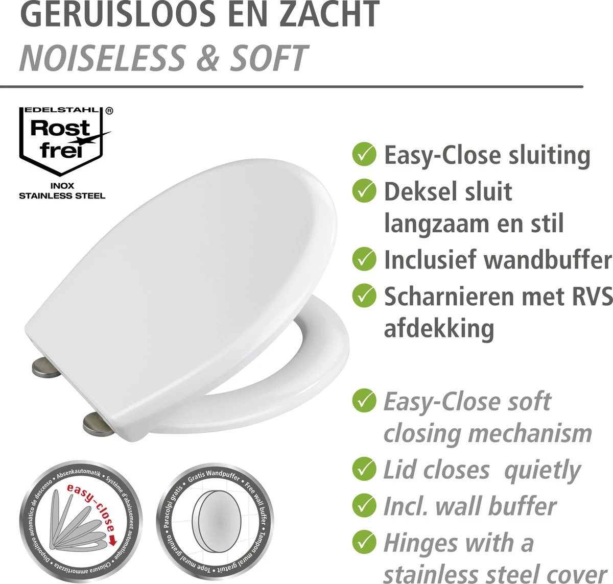 WENKO WC Bril Gubbio - Antibacterieel Wit Duroplast - Easy-Close Sluiting - Fix-Clip Bevestiging In RVS - Belastbaar Tot 350 Kg - Toiletbril - Toiletzitting - Afbeelding 9