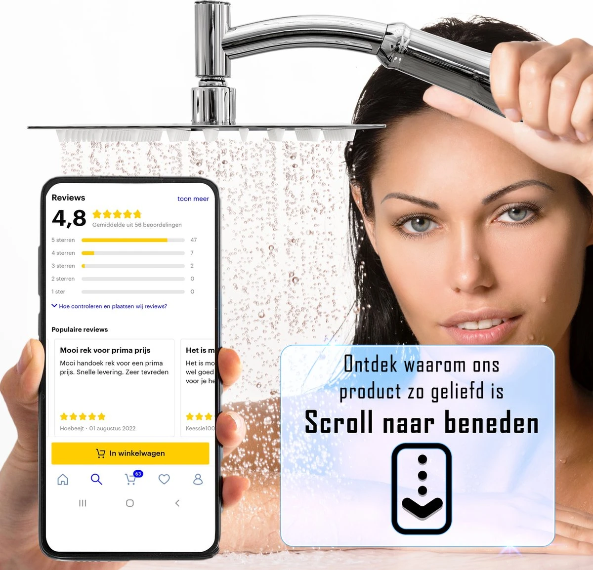 Regendouchekop Deluxe - ø 35CM - Douchekop Met Doucheslang En Douchekophouder - RVS - Afbeelding 9