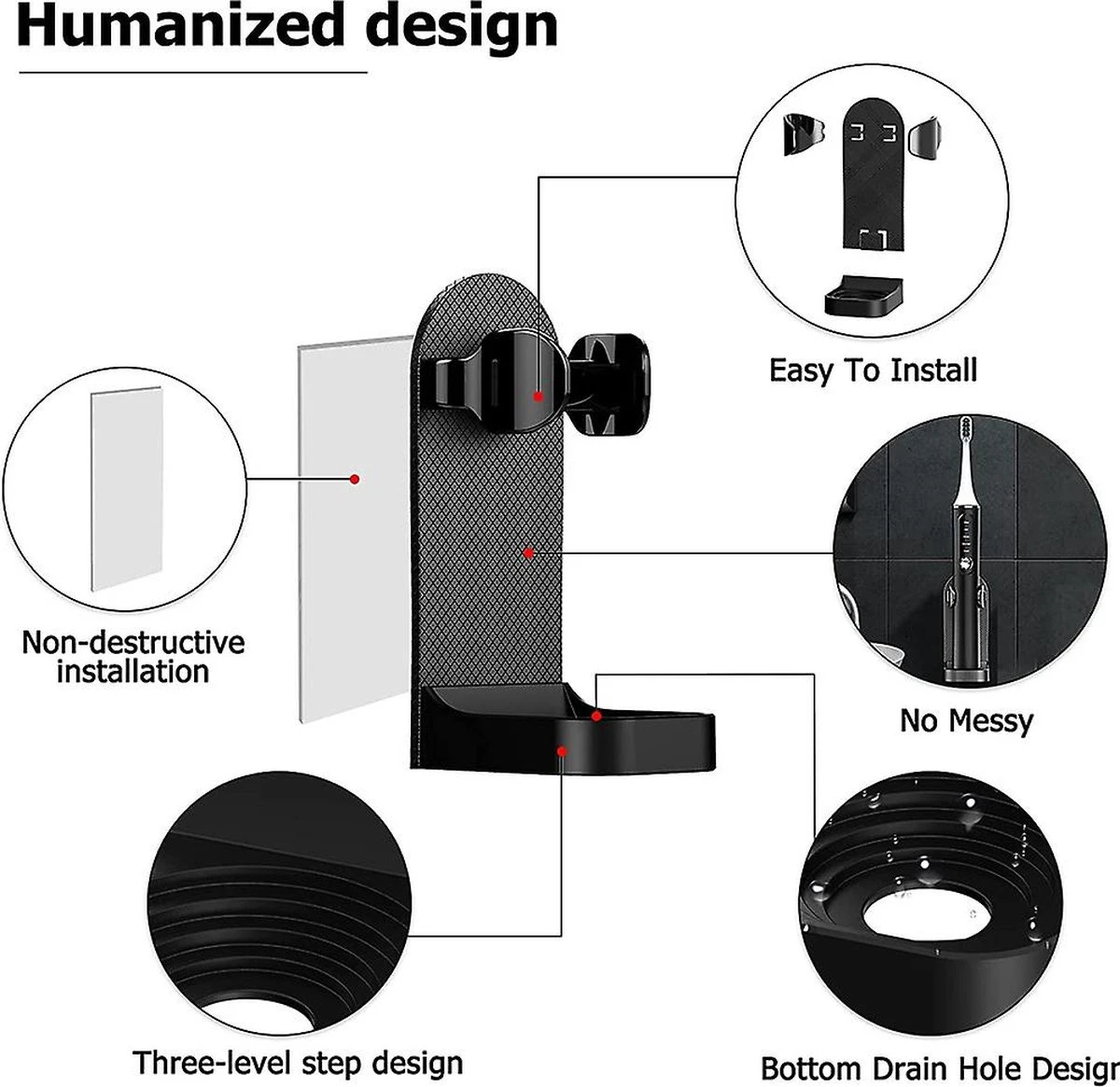 Tandenborstelhouder - Houder Elektrische Tandenborstel - Kleur Zwart - Zonder Boren - Geschikt Voor Oral B Toothbrush - Zelfklevend Hangende Houder - Afbeelding 4