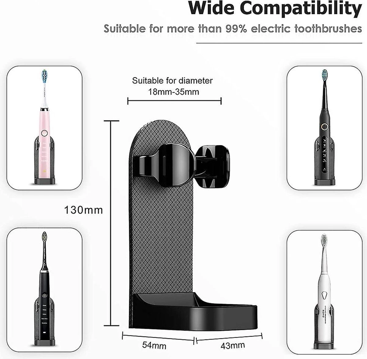 Tandenborstelhouder - Houder Elektrische Tandenborstel - Kleur Zwart - Zonder Boren - Geschikt Voor Oral B Toothbrush - Zelfklevend Hangende Houder - Afbeelding 2