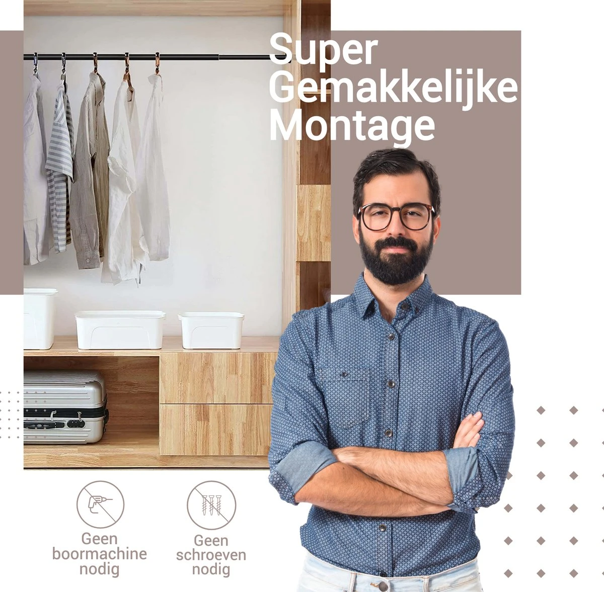 Qproducts Gordijnroede Zonder Boren - 65 Tot 100 Cm - Uitschuifbaar Douchegordijnstang - Uitschuifbare Klemstang - Metaal Zwart - Afbeelding 6