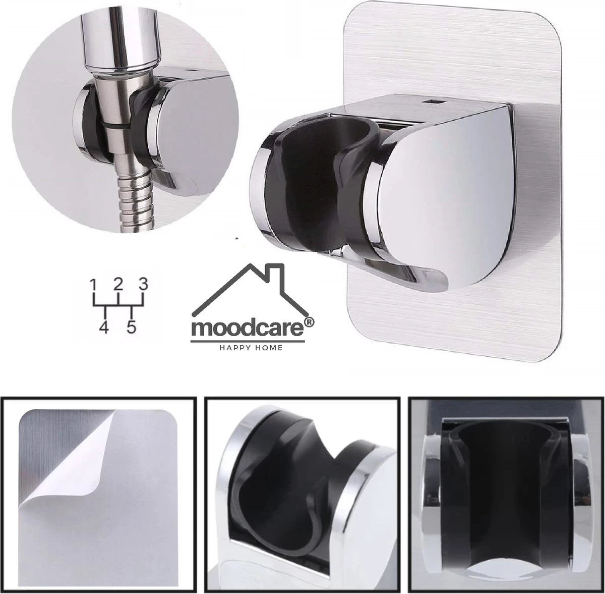 Merkloos Douchekophouder – Douchekop Houder – Handdouchehouder – Douchehouder - Zonder Boren – Verstelbaar - Zelfklevend - Met Haakje - Afbeelding 2