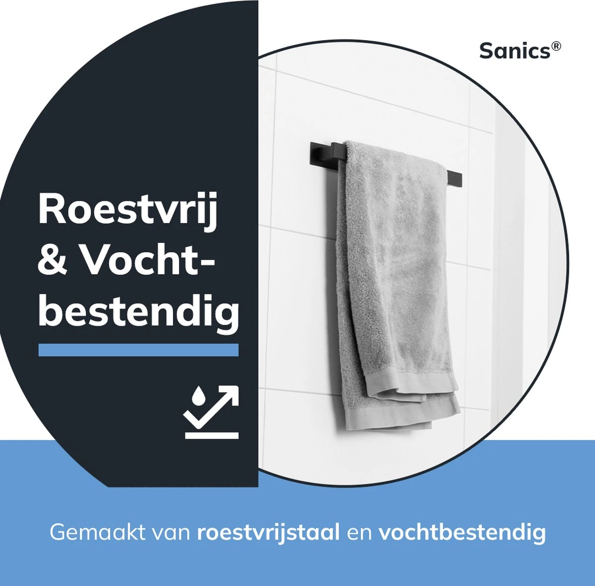 Sanics Handdoekrek Zwart 40 CM – Badkamer Of Keuken – Handdoekstang Zelfklevend – Handdoekhouder - Afbeelding 4