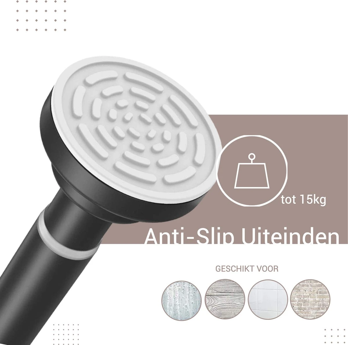 Qproducts Gordijnroede Zonder Boren - 65 Tot 100 Cm - Uitschuifbaar Douchegordijnstang - Uitschuifbare Klemstang - Metaal Zwart - Afbeelding 3