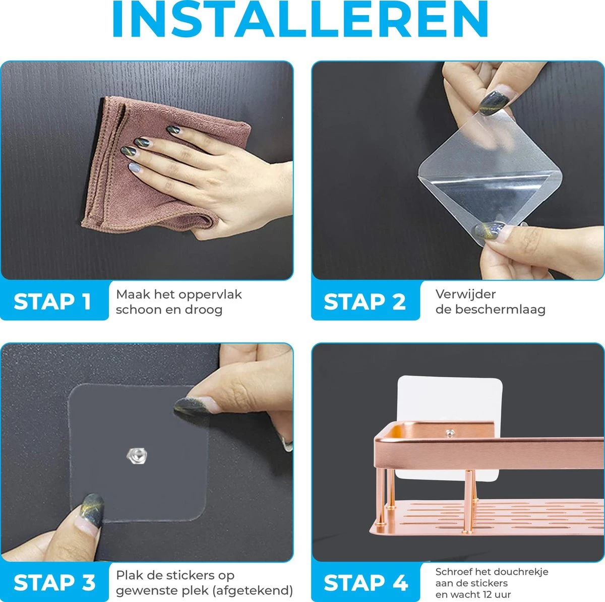 BrandtBergkamp RVS Doucherek 2 Laags – Zonder Boren – Doucherekje Hangend – Badkamerrek Zilver - Afbeelding 9