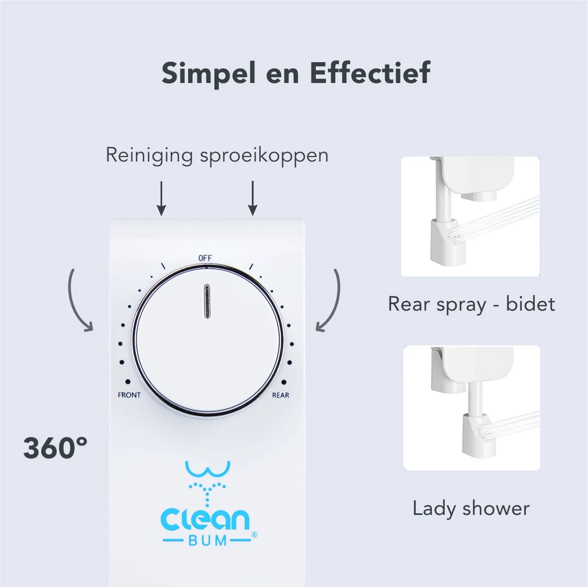 Clean Bum® Elegance Plus Bidet WC- Dubbele Sproeikop - Easy Fit Systeem - Afbeelding 3