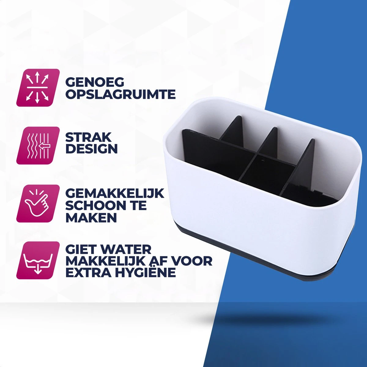 Roegaarden Tandenborstelhouder – Badkamer Organizer – 6 Sorteervakken - Met Lekbak -Wit - Afbeelding 2