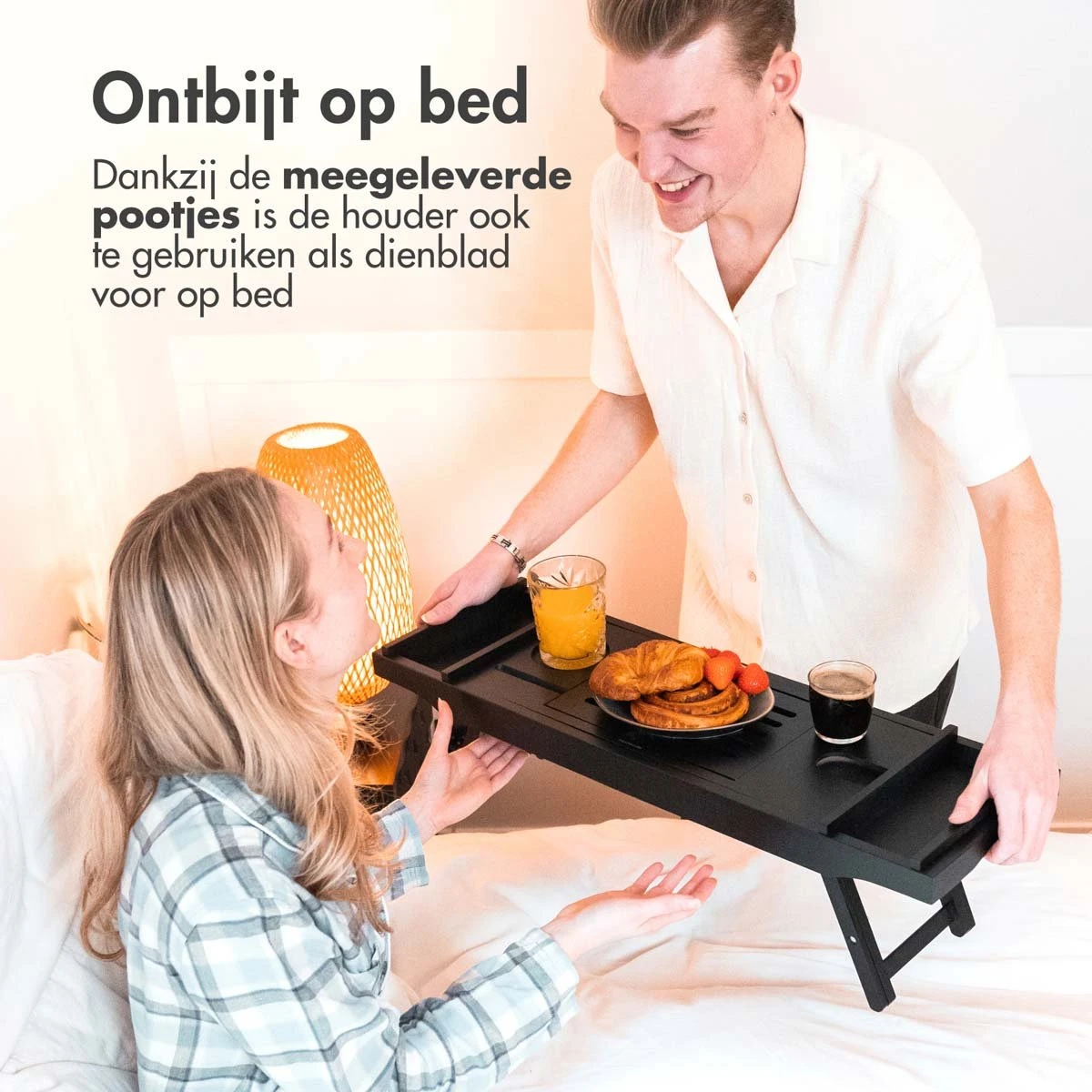 IMoshion Badplank Voor In Bad - Dienblad Inclusief Pootjes - Tablet Houder - Badrek Uitschuifbaar 75 Tot 110 Cm - Zwart - Afbeelding 4