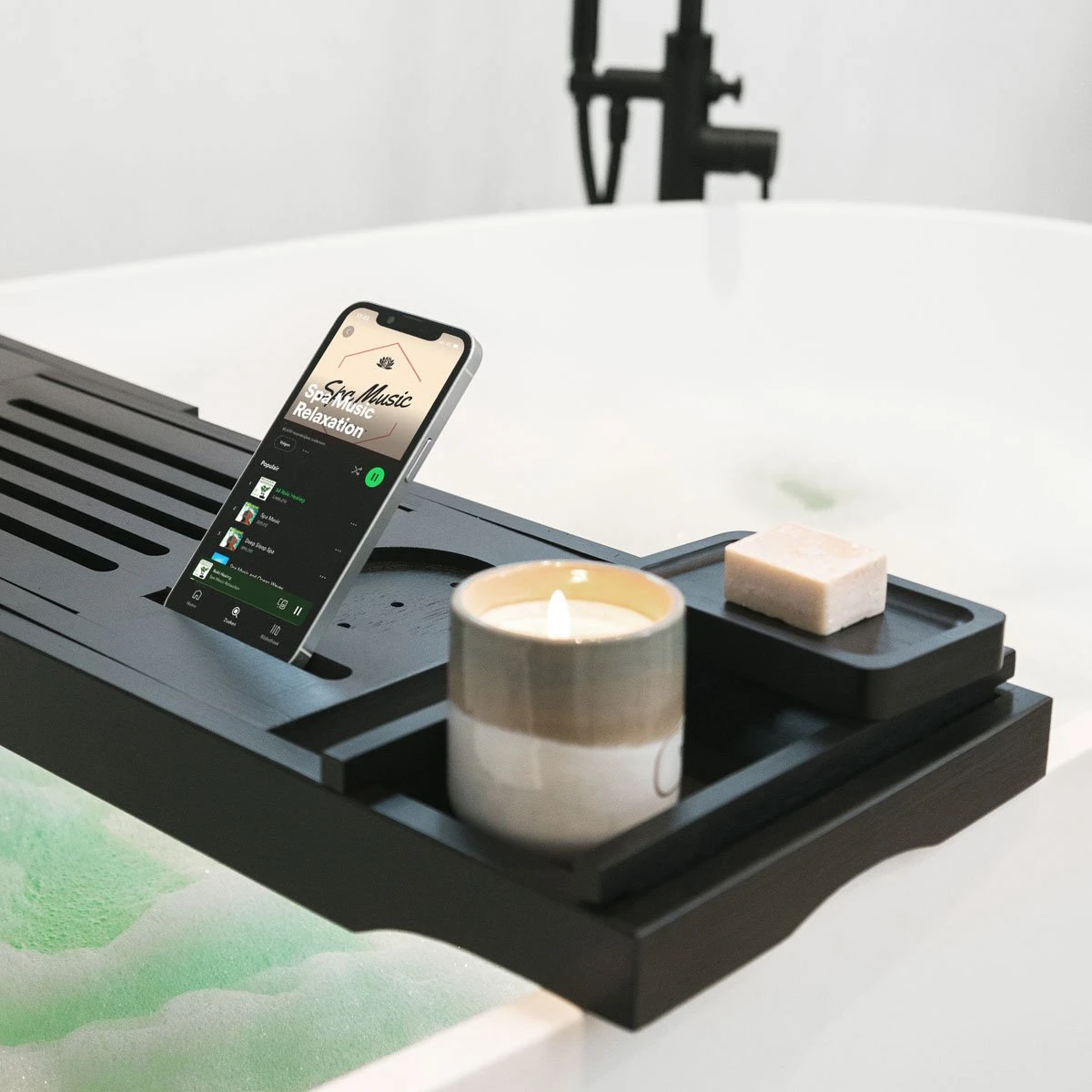 IMoshion Badplank Voor In Bad - Dienblad Inclusief Pootjes - Tablet Houder - Badrek Uitschuifbaar 75 Tot 110 Cm - Zwart - Afbeelding 8