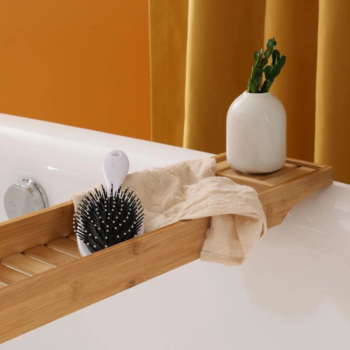 Merkloos Decopatent® Badrekje Voor Over Bad - 70 Cm - Bamboe Hout - Badrek - Badplank - Badbrug - Basic Bad Tafeltje Voor In Bad - Naturel - Afbeelding 3