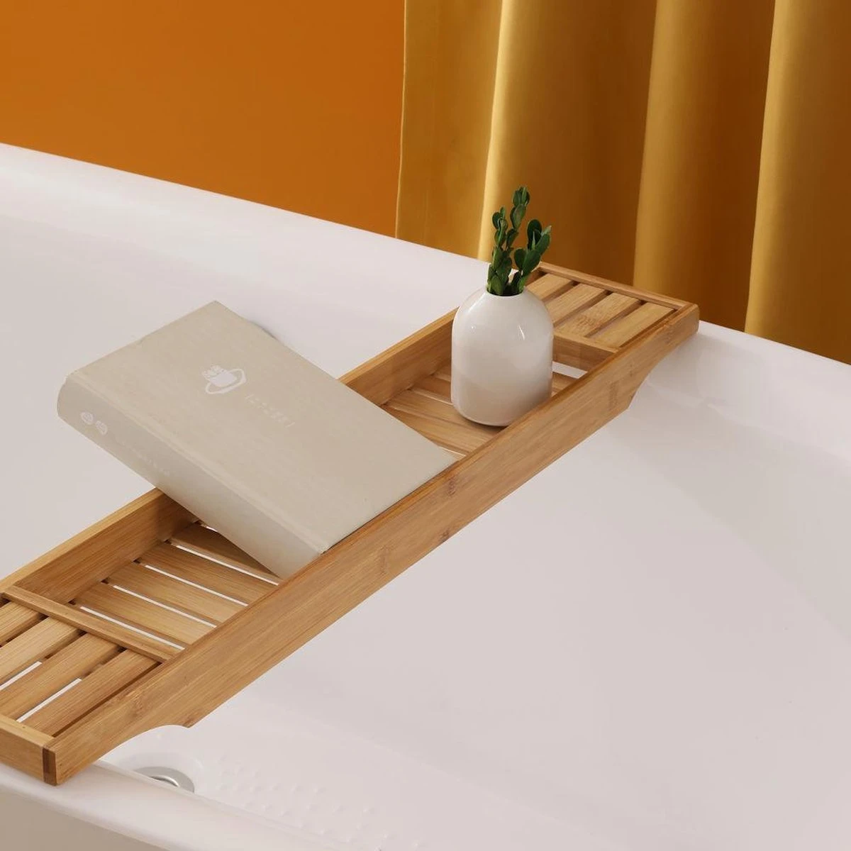 Merkloos Decopatent® Badrekje Voor Over Bad - 70 Cm - Bamboe Hout - Badrek - Badplank - Badbrug - Basic Bad Tafeltje Voor In Bad - Naturel - Afbeelding 4