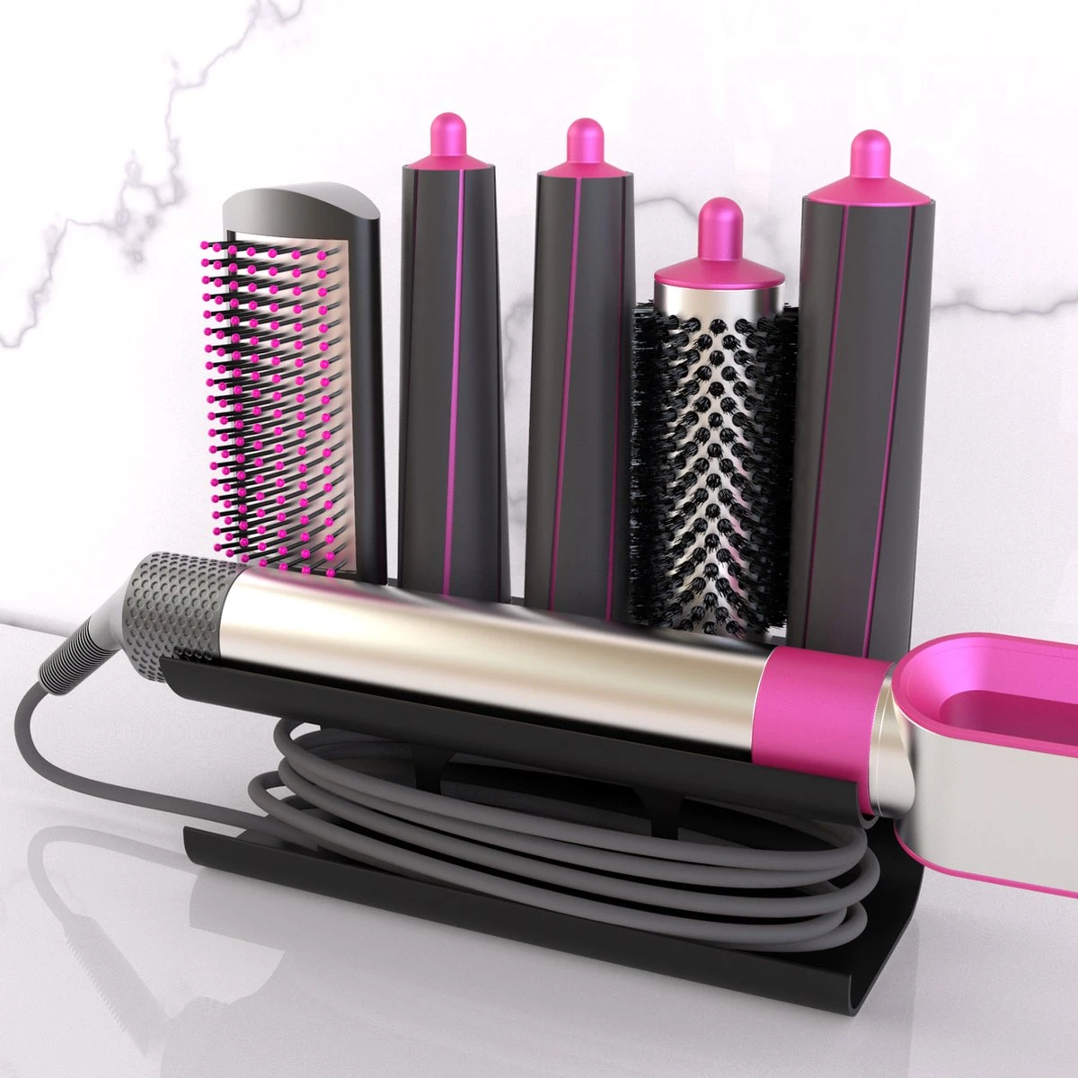 Merkloos Houder Geschikt Voor Dyson Airwrap - 5 Accesoires - Staand En Hangend - Gemakkelijke Installatie - Wall Mount - Bio Plastic - Antraciet