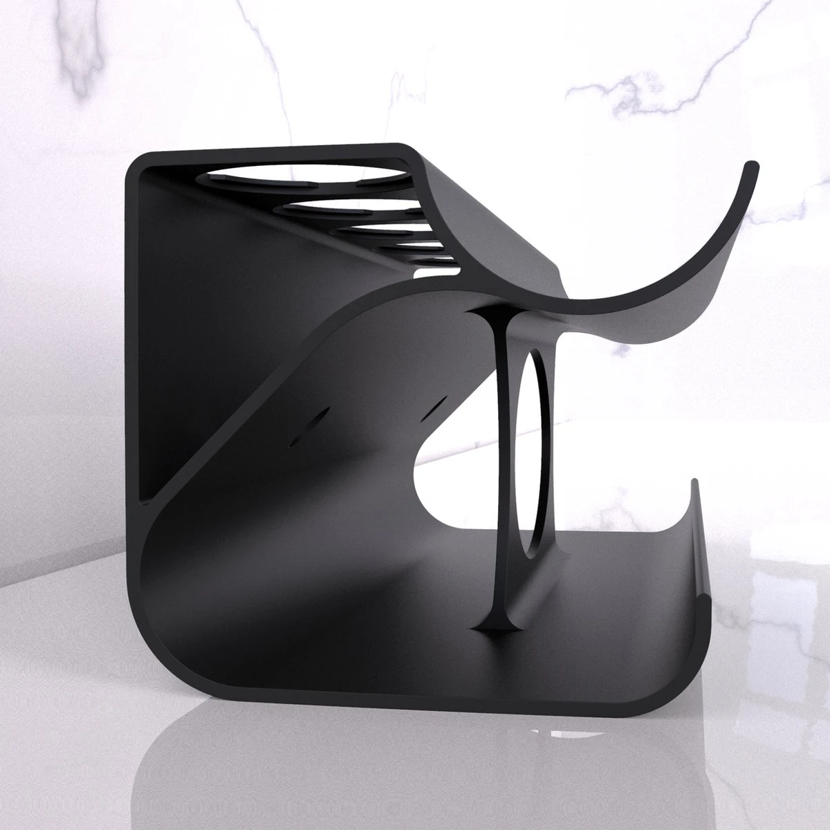 Merkloos Houder Geschikt Voor Dyson Airwrap - 5 Accesoires - Staand En Hangend - Gemakkelijke Installatie - Wall Mount - Bio Plastic - Antraciet - Afbeelding 3