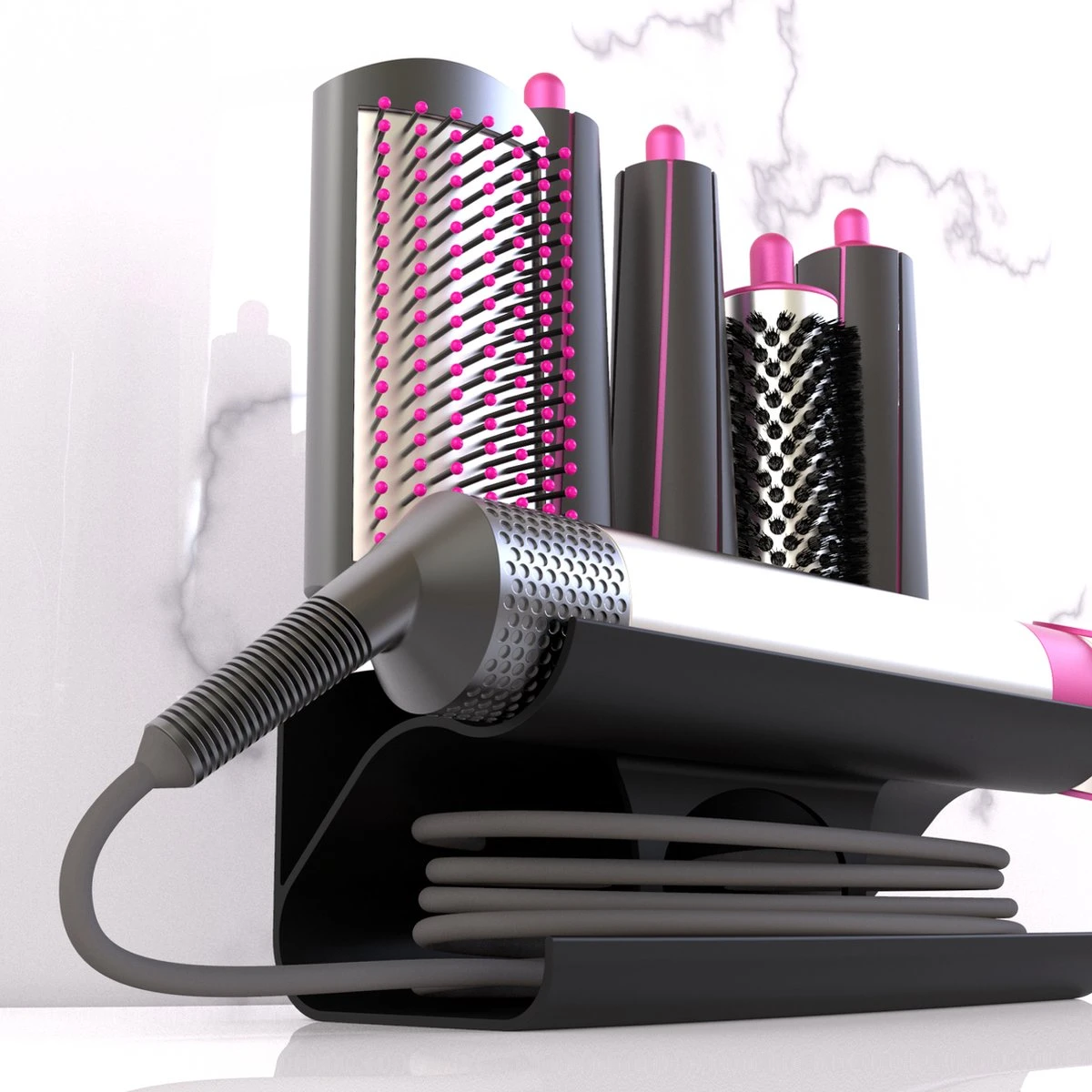 Merkloos Houder Geschikt Voor Dyson Airwrap - 5 Accesoires - Staand En Hangend - Gemakkelijke Installatie - Wall Mount - Bio Plastic - Antraciet - Afbeelding 6