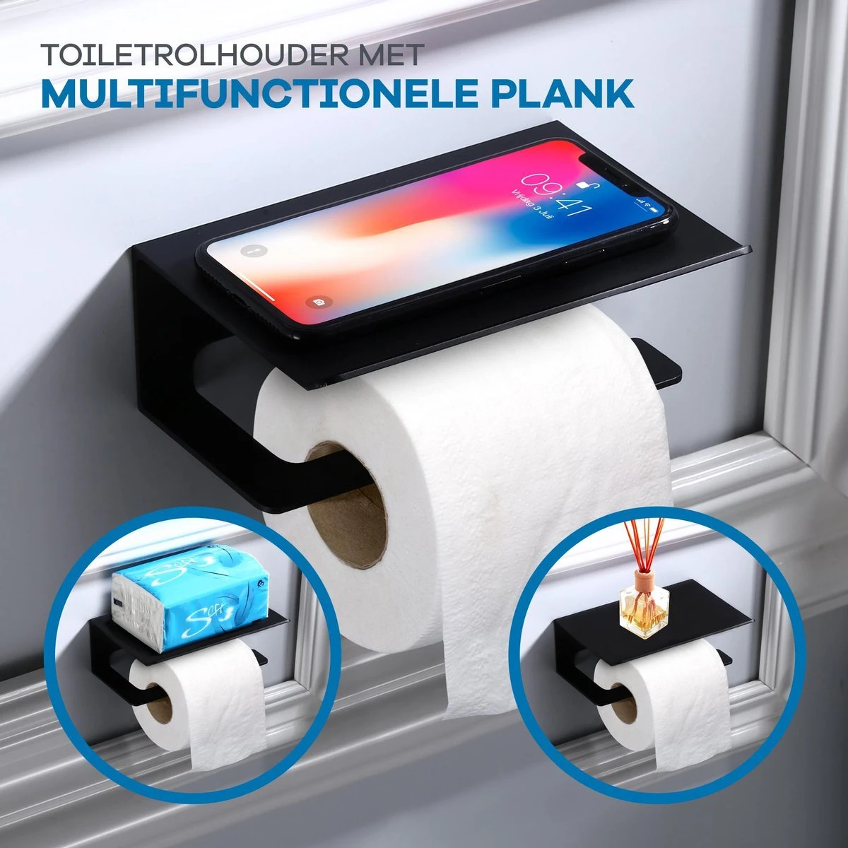 WITTS WC Rolhouder Met Plankje - Zelfklevend - Hoge Kwaliteit - Toiletrolhouder - Afbeelding 2