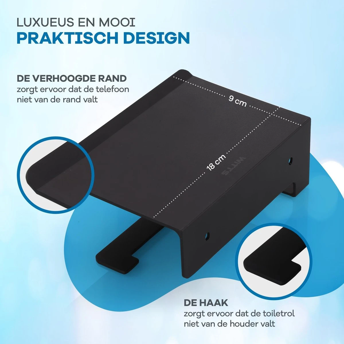 WITTS WC Rolhouder Met Plankje - Zelfklevend - Hoge Kwaliteit - Toiletrolhouder - Afbeelding 4