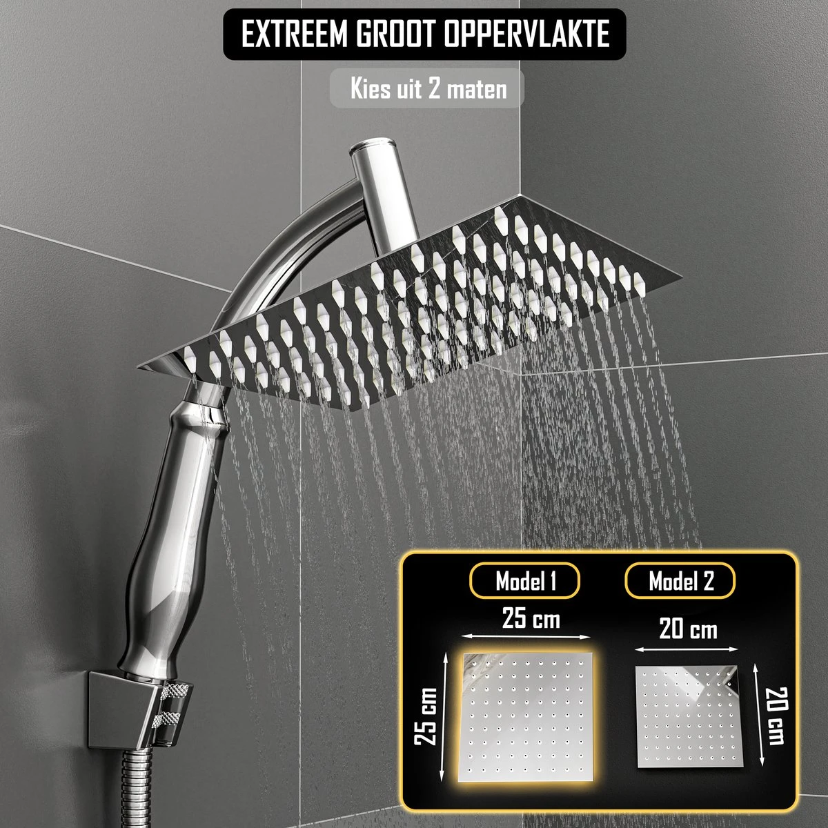 Regendouchekop Deluxe - ø 35CM - Douchekop Met Doucheslang En Douchekophouder - RVS - Afbeelding 7