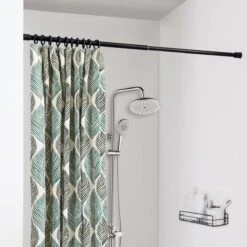 ACAZA Douche Gordijnstang XL, Aanpasbaar Van 140 Tot 260 Cm, Zelfklemmend, Zwart