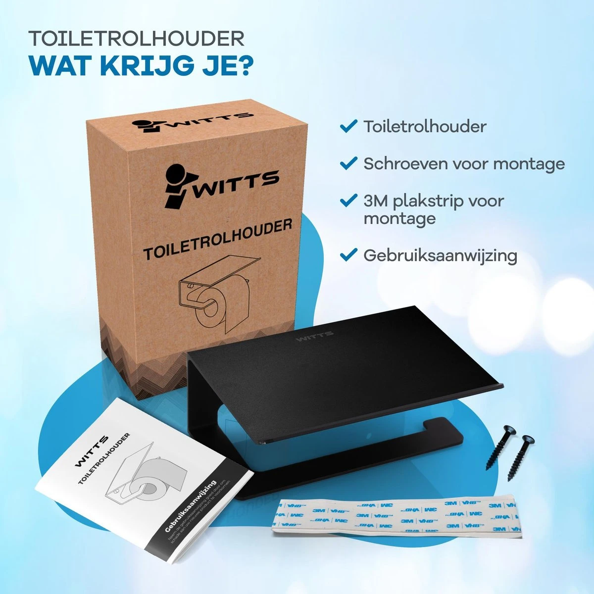 WITTS WC Rolhouder Met Plankje - Zelfklevend - Hoge Kwaliteit - Toiletrolhouder - Afbeelding 8